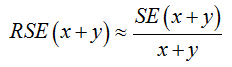 Equation: RSE (x plus y) is approximately equal to SE(x plus y) divided by x plus y