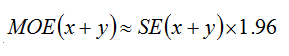 Equation: MOE (x plus y) is approximately equal to SE(x plus y) multiplied by 1.96