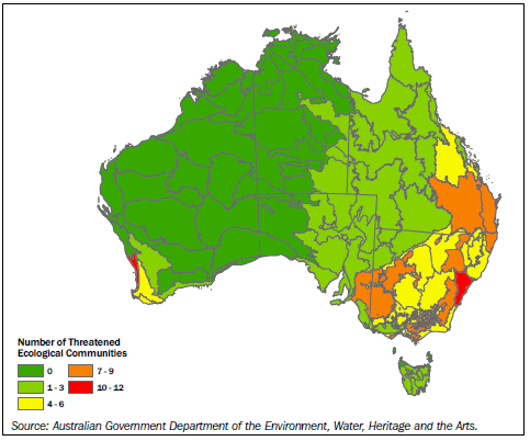 Number of threatened ecological communities by bioregion as at December 2009