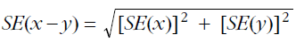 Image illustrates the formula for an approximate standard error as SE(x - y) = √[SE(x)] + [SE(y)]