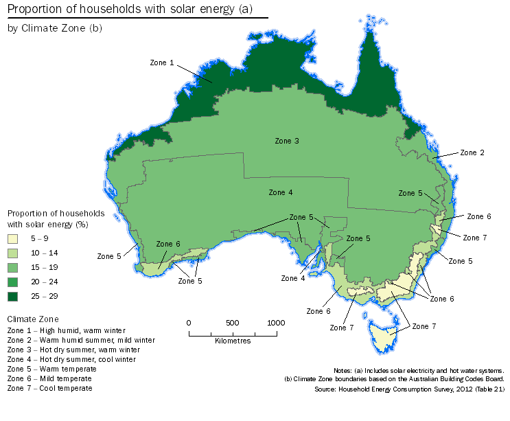 Map featuring proportion of households with solar energy