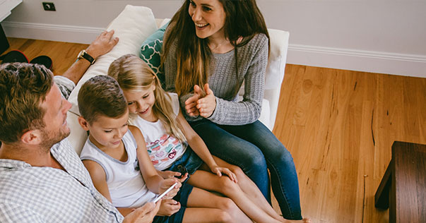 Happy family in living room