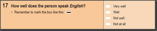 Image: 2016 Household Paper Form - Question 17. How well does the person speak English?