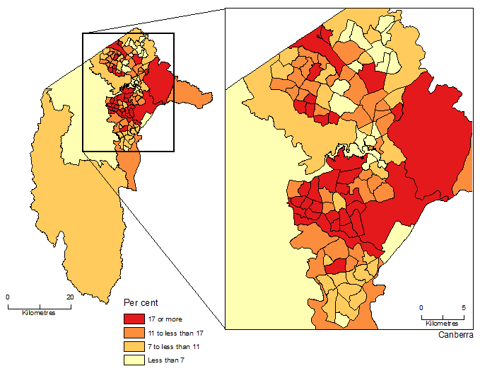 Image: Population Aged 65 Years and Over, SA2, ACT - 30 June 2015