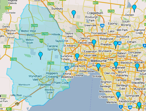 Map: Melton-Wyndham Statistical Subdivision highlighted in relation to Melbourne