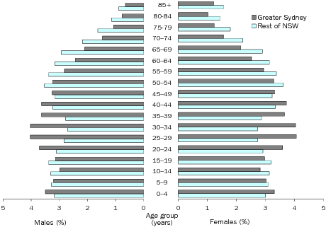 Diagram: AGE AND SEX DISTRIBUTION (%), New South Wales—30 June 2013