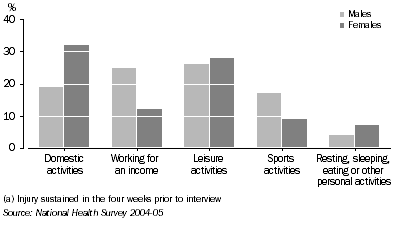 Graph: Activity at time of injury, Persons aged 15 years and over, 2004-05