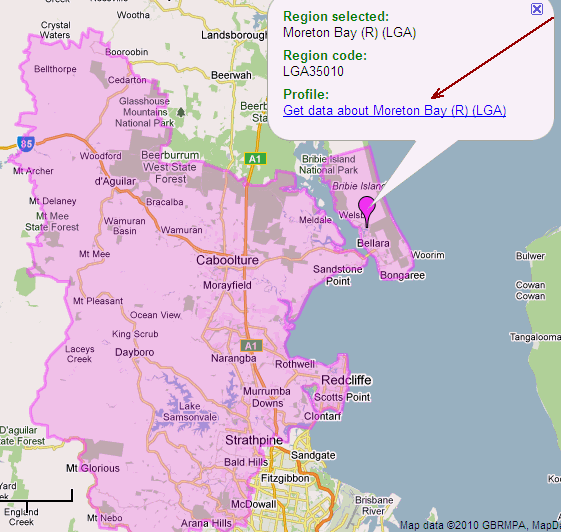 Image: Moreton Bay LGA shown on Google Map