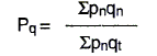 Equation: A Paasche volume index Pq =   [the sum of the product of the quantity at time n and the price at time n] divided by [the sum of the product of the quantity at time t and the price at time n].