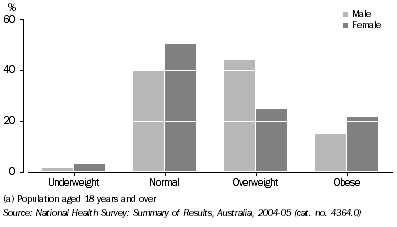 Graph - Body Mass Index of Males and Females in the ACT, 2004-05