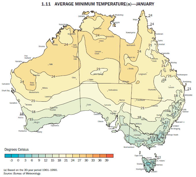 1.11 AVERAGE MINIMUM TEMPERATURE(a)—JANUARY