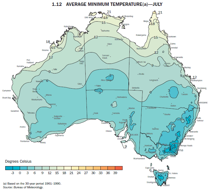 1.12 AVERAGE MINIMUM TEMPERATURE(a)—JULY