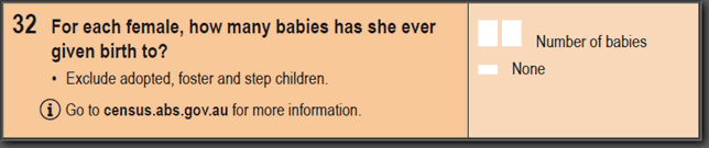 Image: 2016 Household Paper Form - Question 32. For each female, how many babies has she ever given birth to?