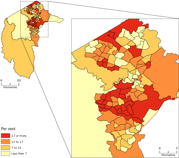 Diagram: POPULATION AGED 65 YEARS AND OVER, Statistical Areas Level 2, Australian Capital Territory—30 June 2013