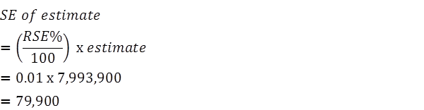 Equation: SE of estimate = RSE divided by 100 then multiplied by the estimate 