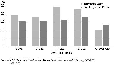 Graph: Risky/High Risk Alcohol Consumption 2004-05, Males