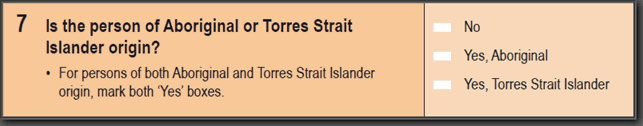 2016 Household Paper Form - Question 7. Is the person of aboriginal or Torres Strait Islander origin?