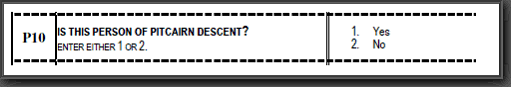 Image: 2011 Norfolk Island Census form Question P10. Is this person of Pitcairn descent.