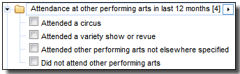 Screenshot from TableBuilder - Attendance at other performing arts in last 12 months