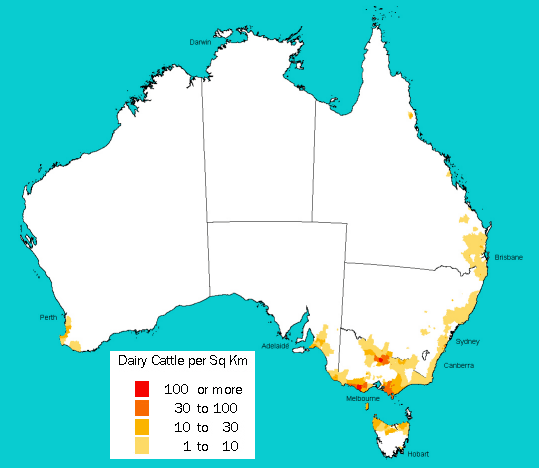 Map -S14.1 Dairy cattle distribution - 30 June 2001