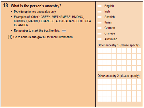 Image: question 18 from the paper 2016 Census Household Form.