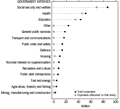 Graph: Government total expenses and expenses allocated in this study