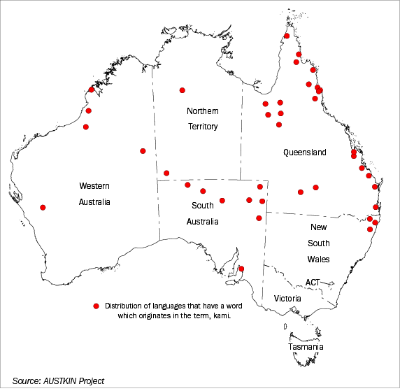  INDIGENOUS LANGUAGES THAT HAVE A WORD WHICH ORIGINATES IN THE FORM, 'KAMI'