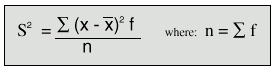 Equation: The variance for a discrete variable in a frequency table