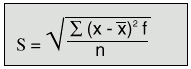 Equation: The standard deviation for a discrete variable in a frequency table