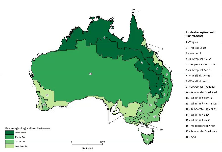 Image:  Map of agricultural businesses supplying additives or supplements to sheep or cattle, 2013-14