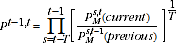 Equation: This equation shows how the long-term price movement can be derived using the mean splice rolling window method. This method uses the geometric average of all price indexes between two multilateral windows using every possible link quarter.