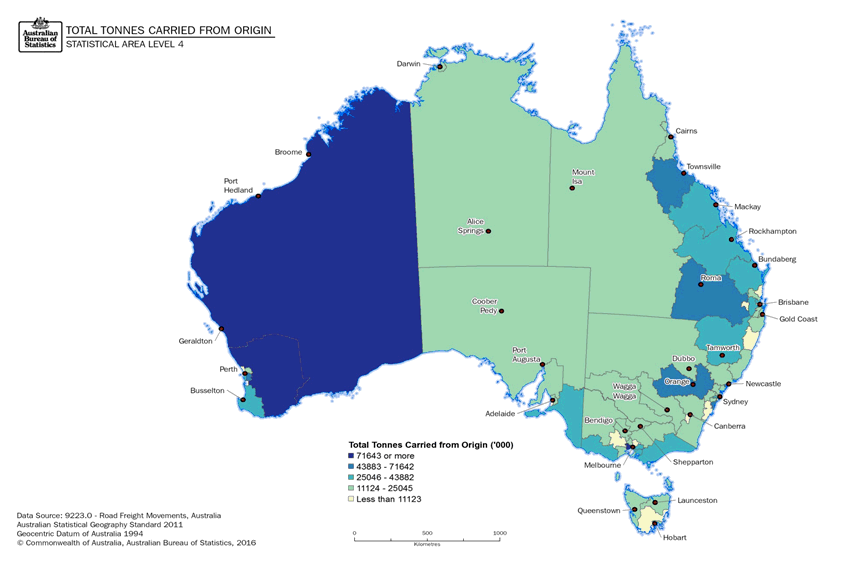 Image: Thematic Maps: Total Tonnes Carried from Origin (Statistical Area Level 4)