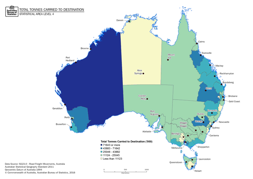 Image: Thematic Maps: Total Tonnes Carried to Destination (Statistical Area Level 4)