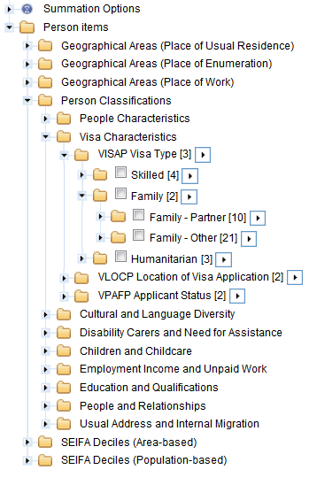 Image: Data items are grouped under broad headings and subheadings