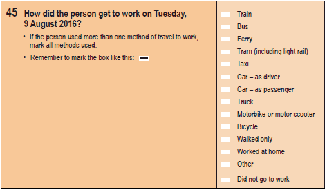 Image: question 45 from the paper 2016 Census Household Form.