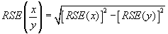 Diagram: The RSE of x as a proportion of y equals the square root of all of the square of the RSE of x minus the square of the RSE of y