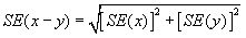 Diagram: The SE of x minus y equals the square root of all of the square of the SE of x plus the square of the SE of y