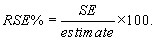 Diagram: The RSE as a percentage equals the SE divided by the estimate multiplied by 100