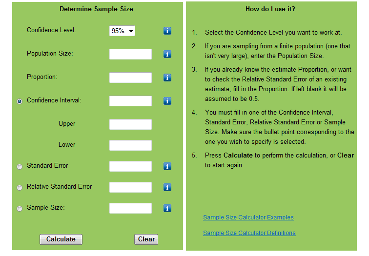 Image: Screenshot of sample size calculator