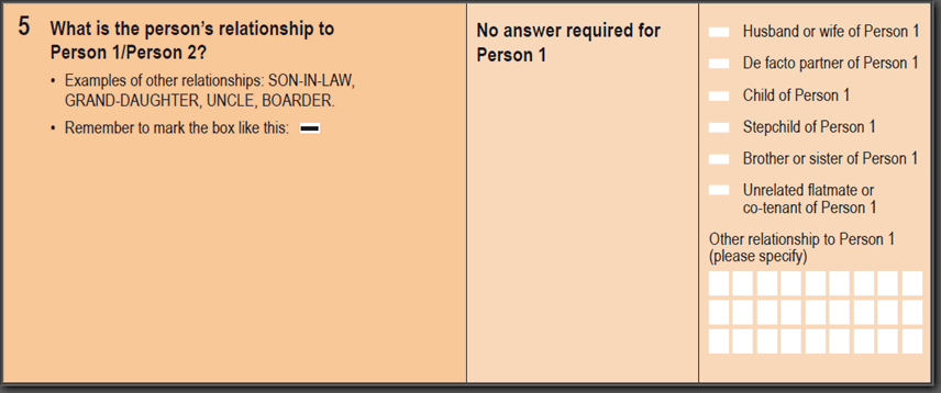 Image: 2016 Household Paper Form - Question 5. What is the person's relationship to Person 1/Person 2?