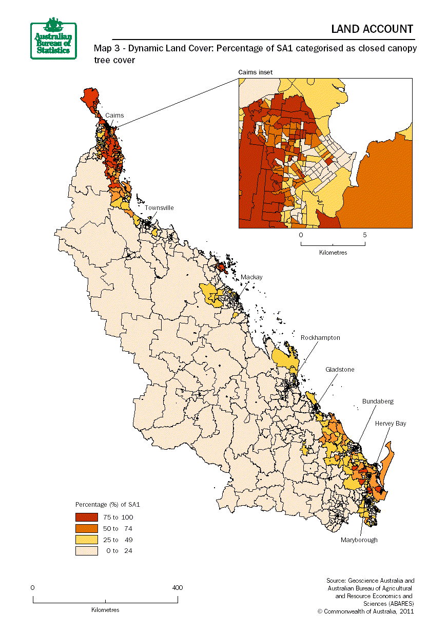 Map 3 - Dynamic Land Cover: Percentage of SA1 categorised as closed canopy tree cover