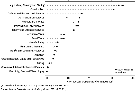 Graph: Own account workers as a percentage of industry employment - SA