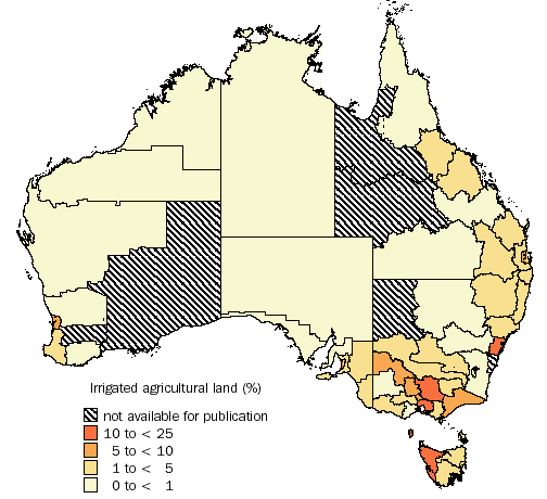 Map: Agricultural Land Irrigated, Percentage, By Statistical Division, 2002-2003