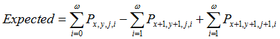 Equation: Expected = Omega sum i=0 P x,y,j,i - Omega sum i=1 P x+1,y+1,j,i + Omega sum i=1 P x+1,y+1,j+1,i