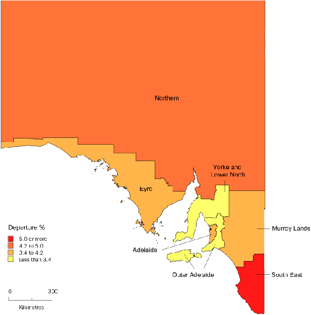 Diagram: INTERSTATE DEPARTURES(a), By Statistical Division—2001-2006