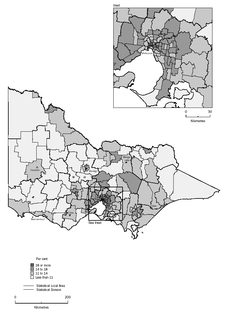 MAP: PROPORTION OF PERSONS AGED 15-24 YEARS BY SLA - VICTORIA