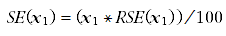 Equation: standard error (x) = x multiplied by the relative standard error of x divided by 100