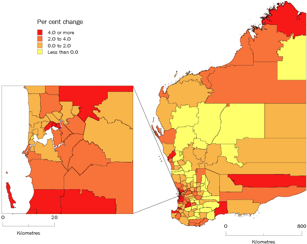 Diagram: SLA population change, WA, 2007-08