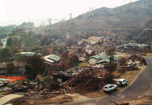 Photograph: Chapman after the Canberra bushfires, January 2003 – courtesy Geoscience Australia.