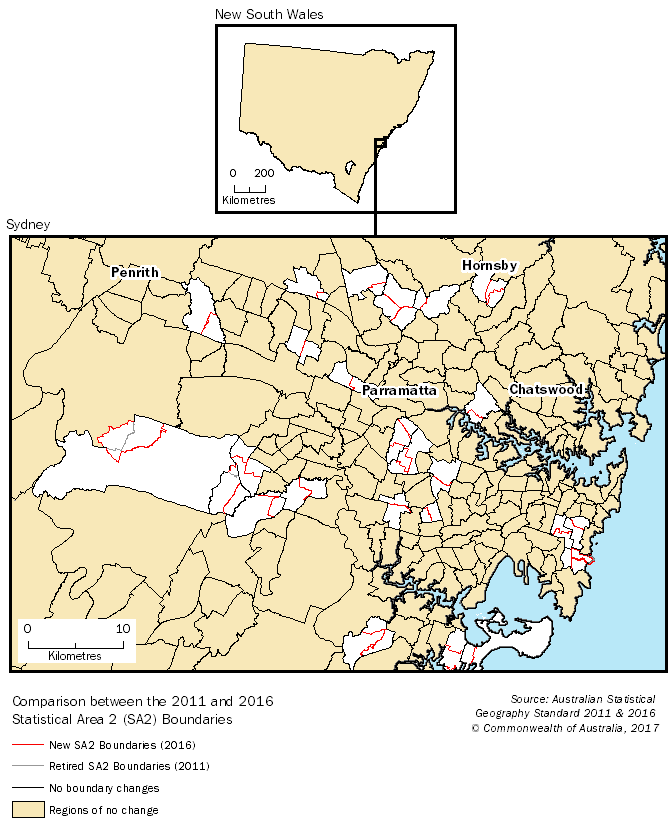 Sydney Statistical Area Level 2 Boundary changes 